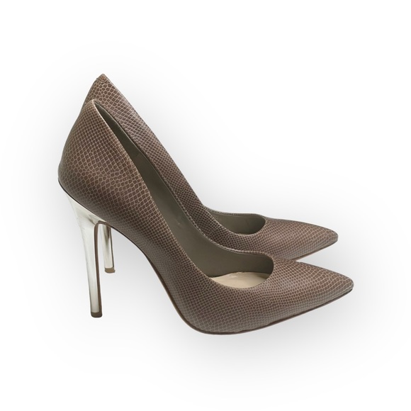 BCBG MaxAzria ❤︎ Onnie Snakeskin Leather Pump ❤︎ Mirror Stiletto Heel ❤︎ Taupe - Picture 3 of 16